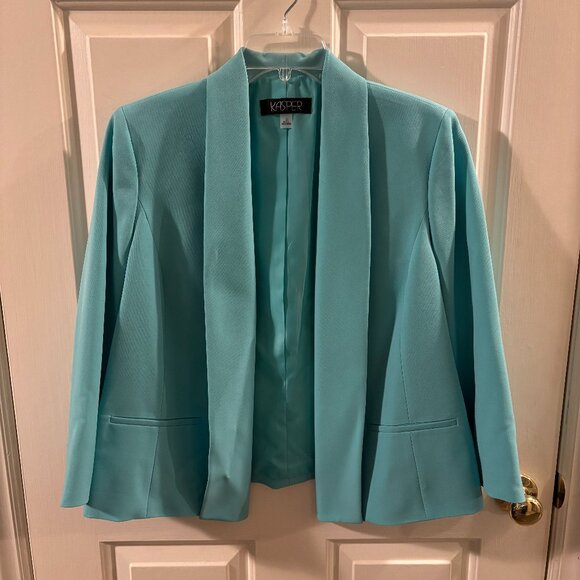 Kasper Women's Light Blue Aqua Drape Front Blazer Jacket ~ 12 EUC - Picture 1 of 5